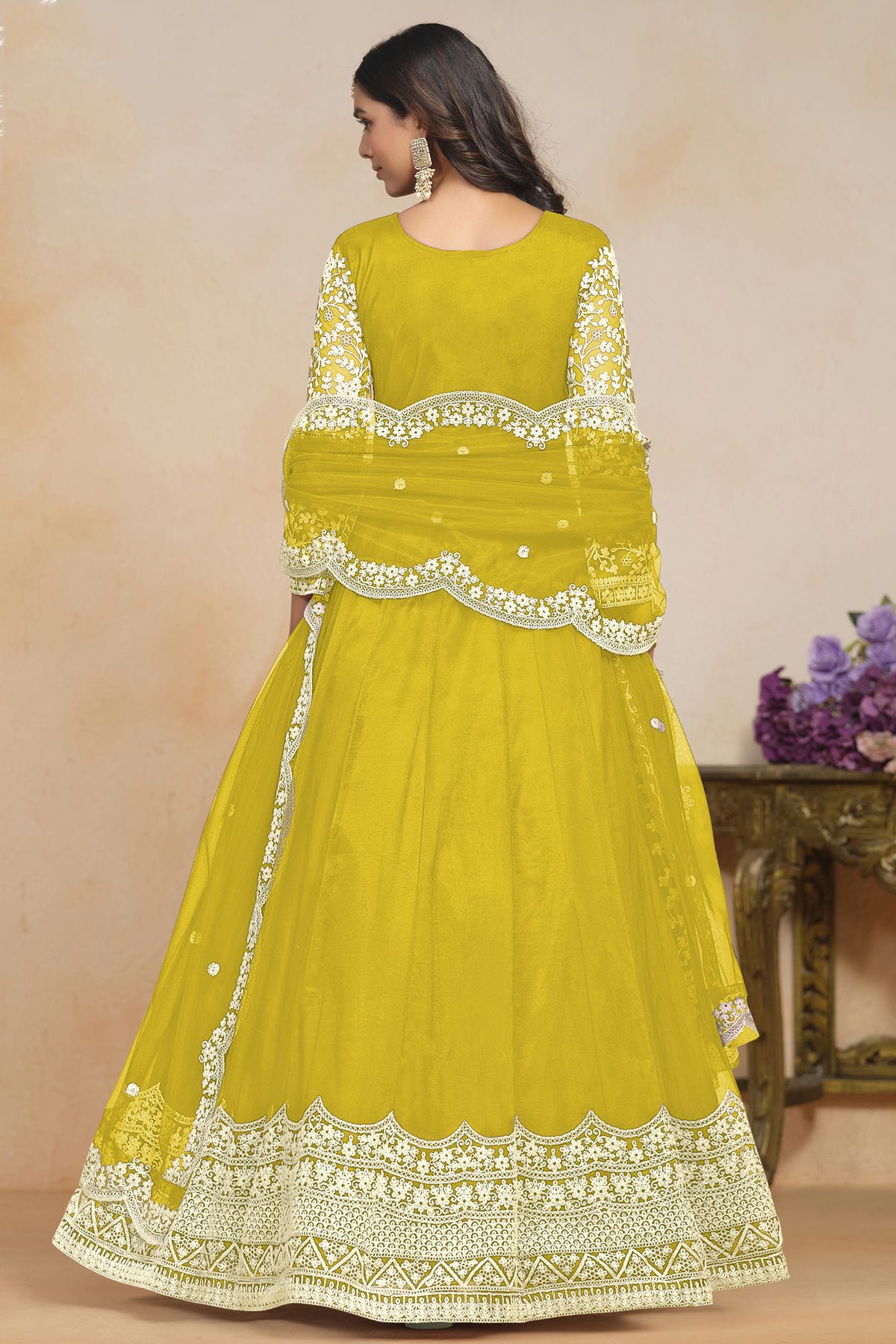 Mustard Colour Net Semi Stitched Anarkali Suit VSSM1050605