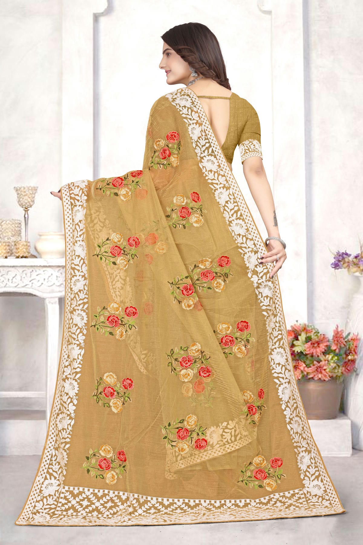 Mustard Colour Organza Designer Saree