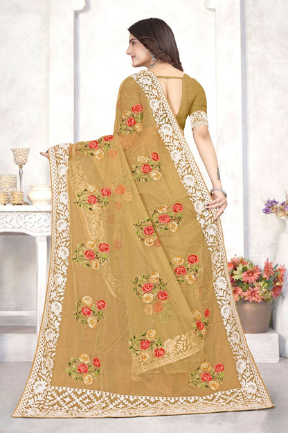 Mustard Colour Organza Designer Saree