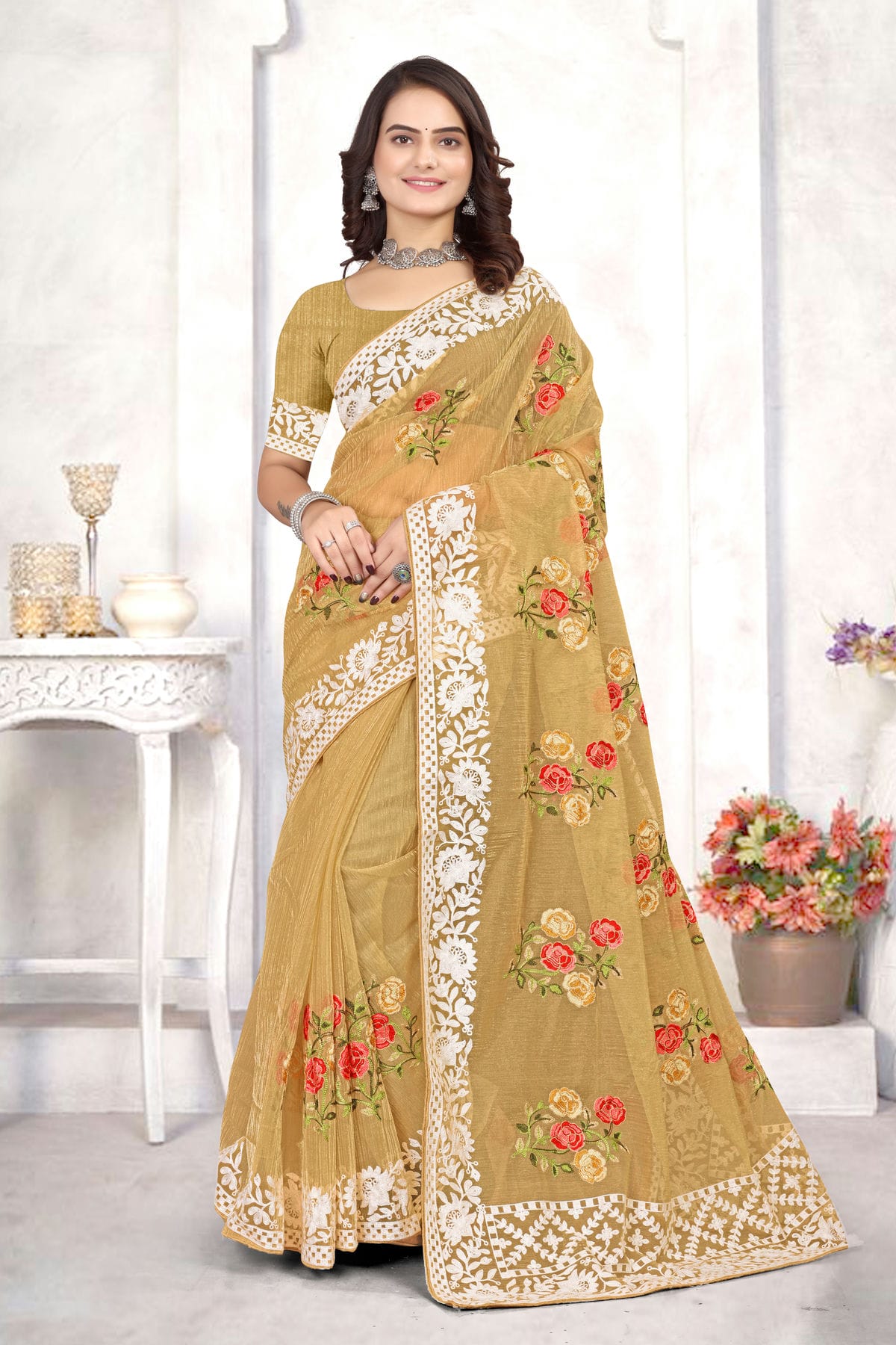 Mustard Colour Organza Designer Saree