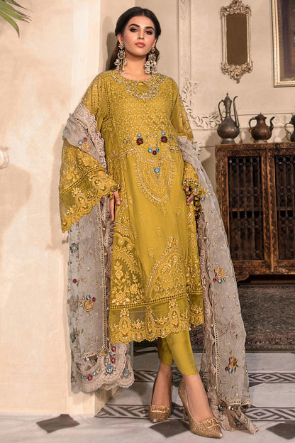 Mustard Colour Organza Semi Stitched Pakistani Suit