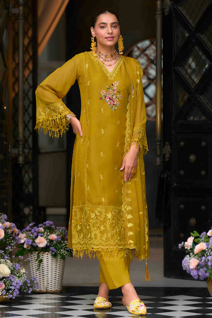 Mustard Colour Organza Stitched Pakistani Suit VSSS1140748