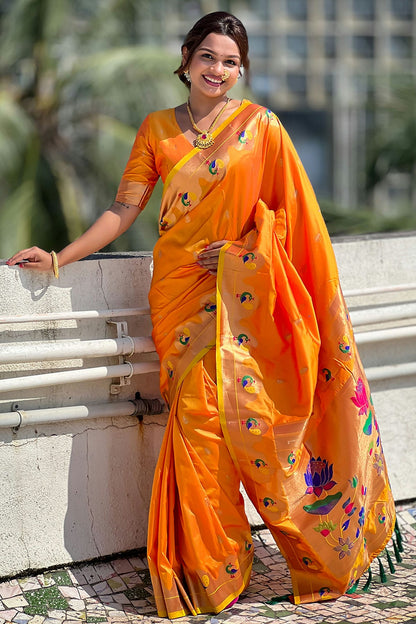 Mustard Colour Paithani Silk Paithani Saree