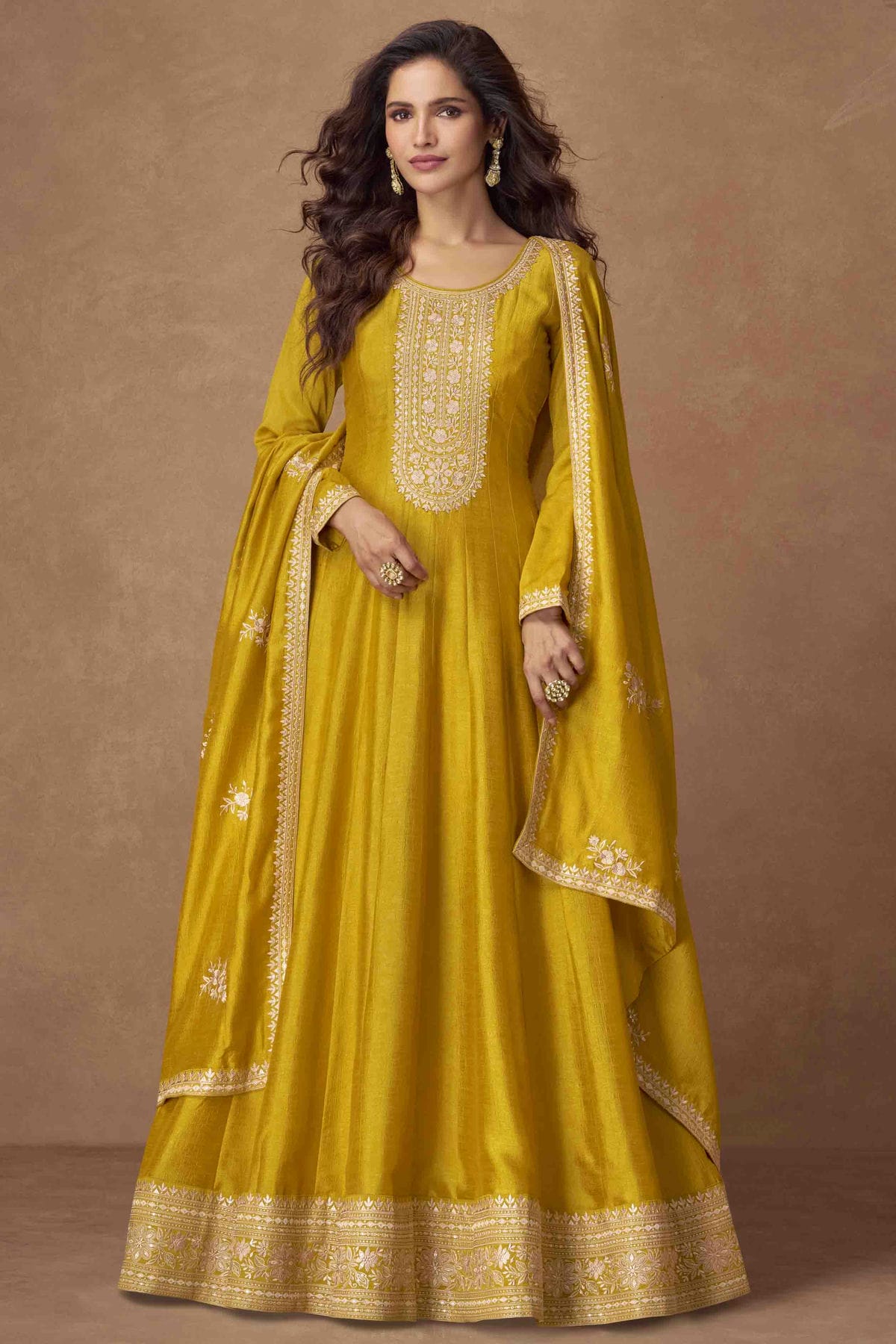 Mustard Colour Premium Silk Gown VSGW1140803