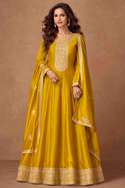 Mustard Colour Premium Silk Gown VSGW1140803