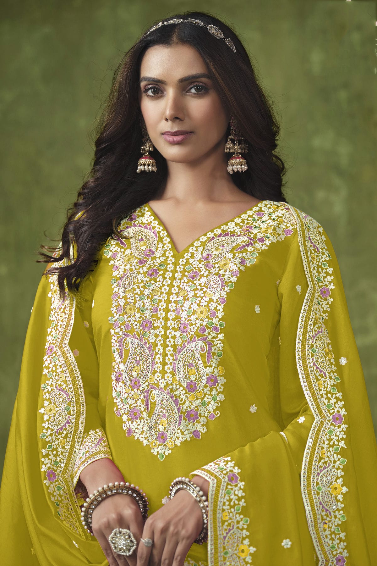 Mustard Colour Roman Silk Patiala Suit