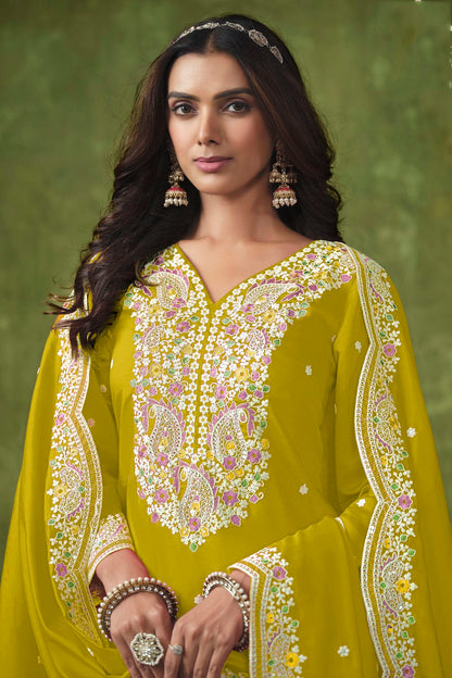 Mustard Colour Roman Silk Patiala Suit