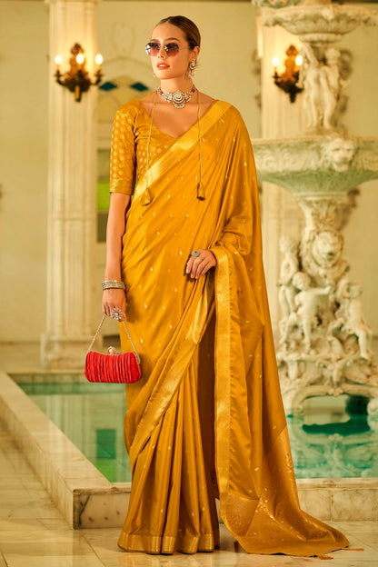 Mustard Colour Satin Silk Saree