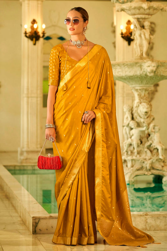 Mustard Colour Satin Silk Saree