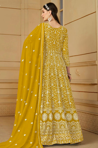 Mustard Colour Semi Stitched Faux Georgette Anarkali Suit