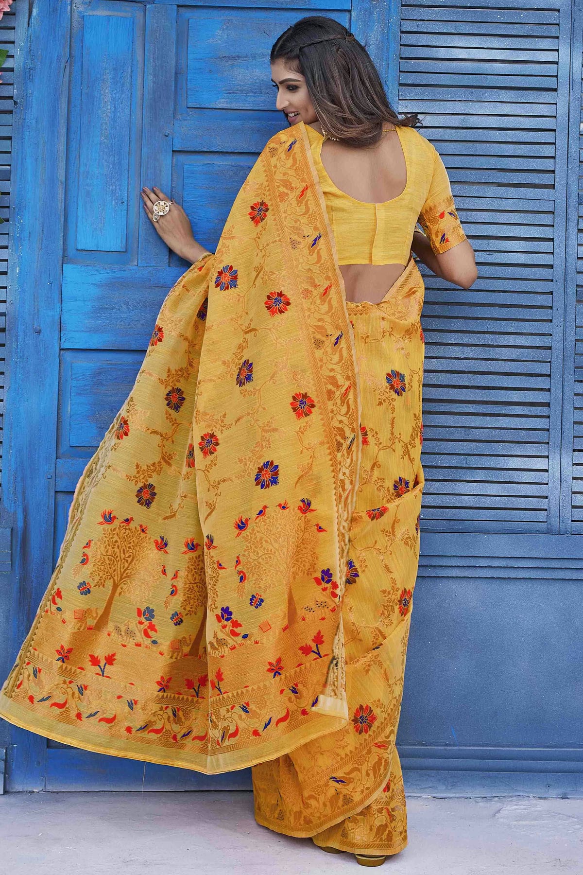 Mustard Colour Silk Blend Traditional Saree