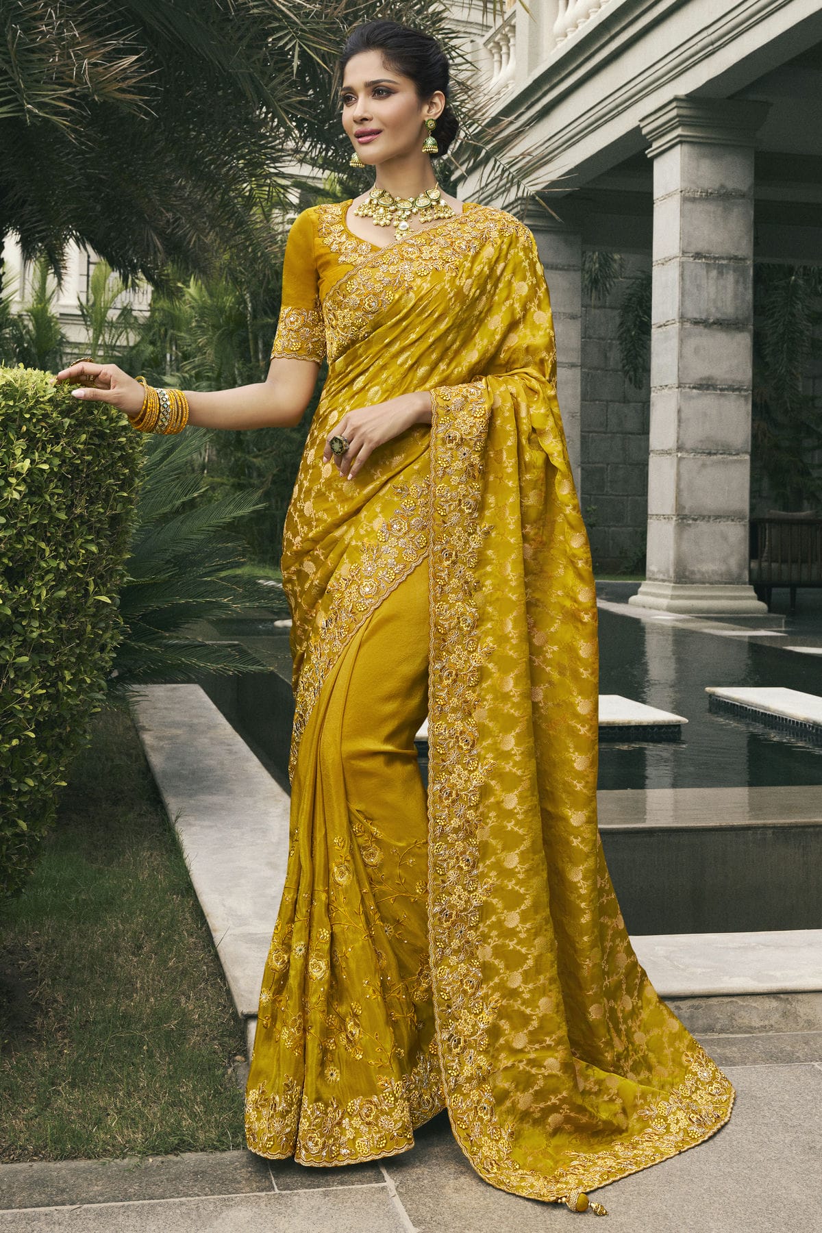 Mustard Colour Tissue Silk Designer Saree