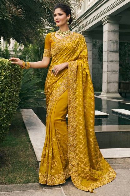 Mustard Colour Tissue Silk Designer Saree