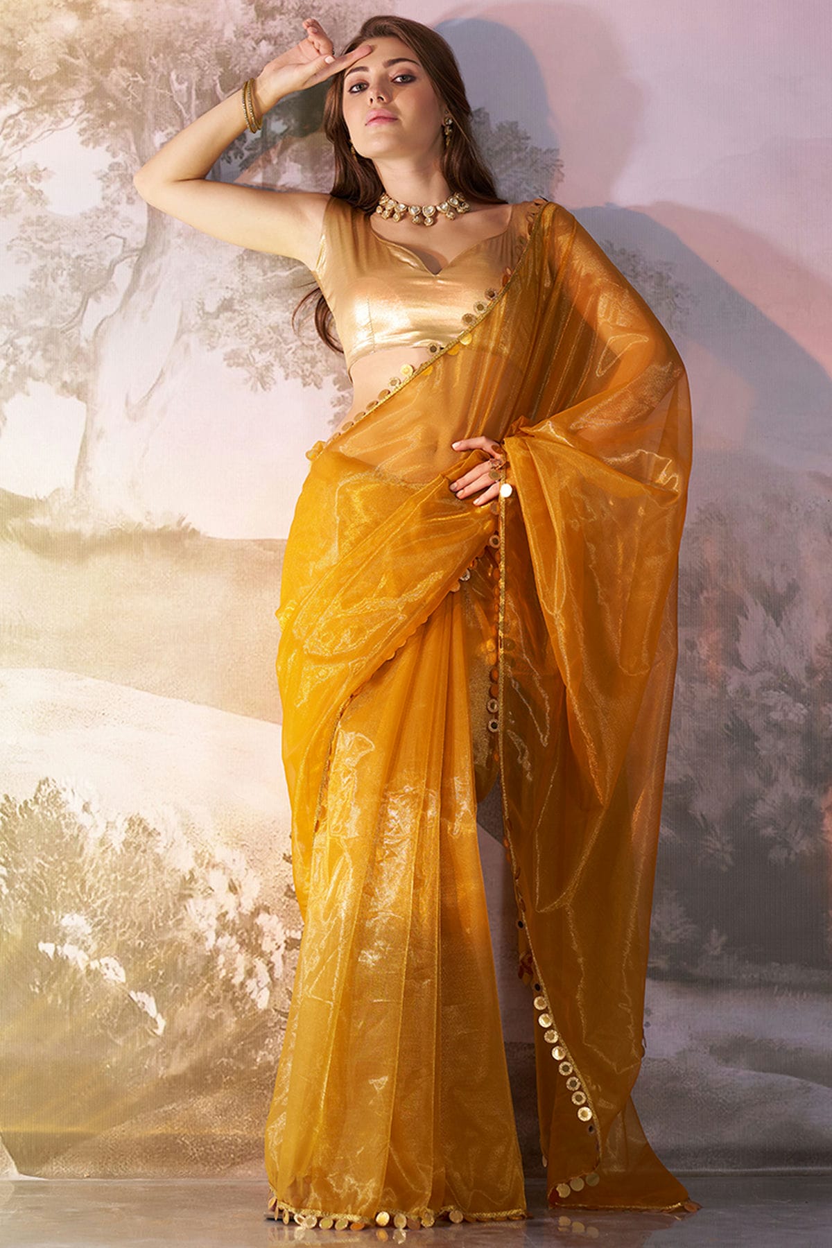 Mustard-Colour-Twill-Net-Saree-VSSD1112733