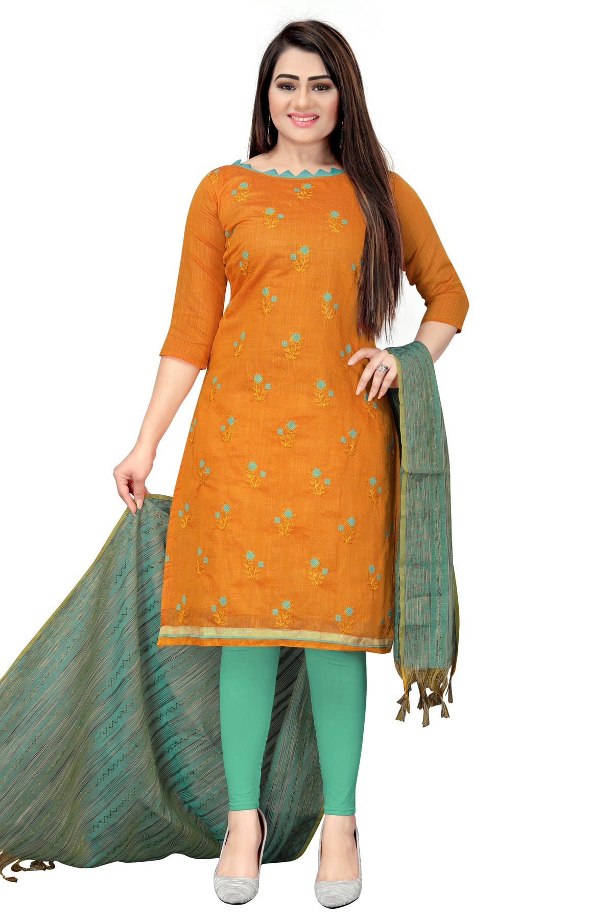 Mustard Colour Unstitched Banarasi Cotton Straight Suit