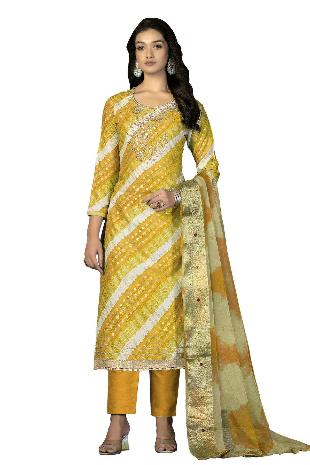 Mustard Colour Unstitched Jam Cotton Fabric Straight Suit