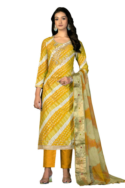 Mustard Colour Unstitched Jam Cotton Fabric Straight Suit