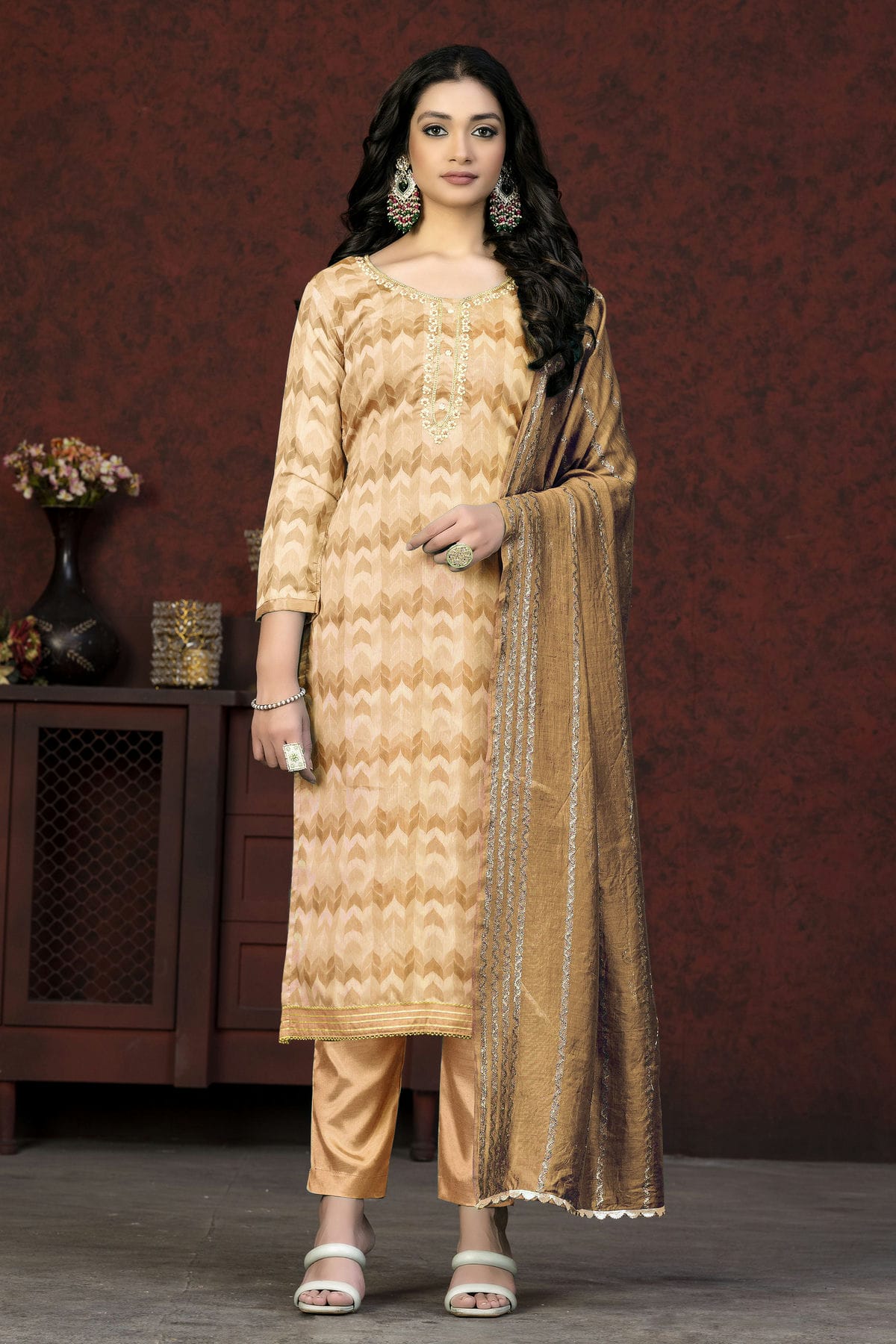 Mustard Colour Unstitched Modal Cotton Pant Style Suit