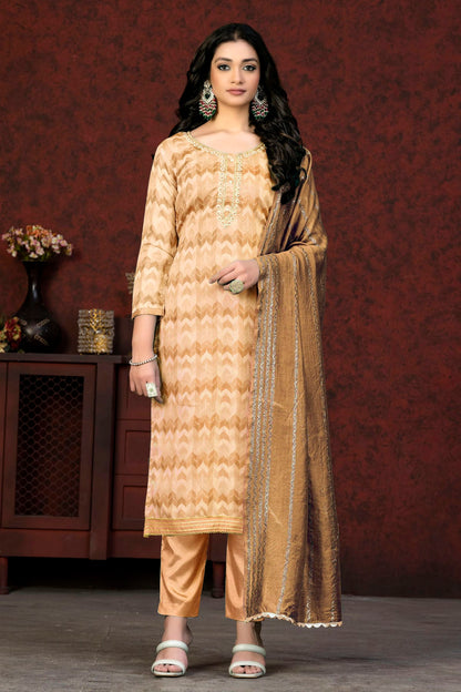 Mustard Colour Unstitched Modal Cotton Pant Style Suit