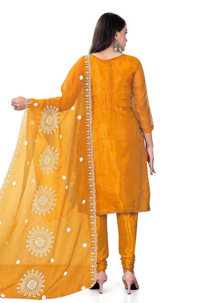 Mustard Colour Unstitched Organza Churidar Suit