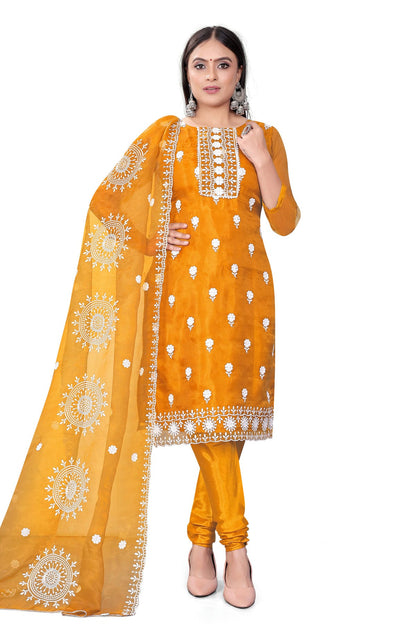 Mustard Colour Unstitched Organza Churidar Suit