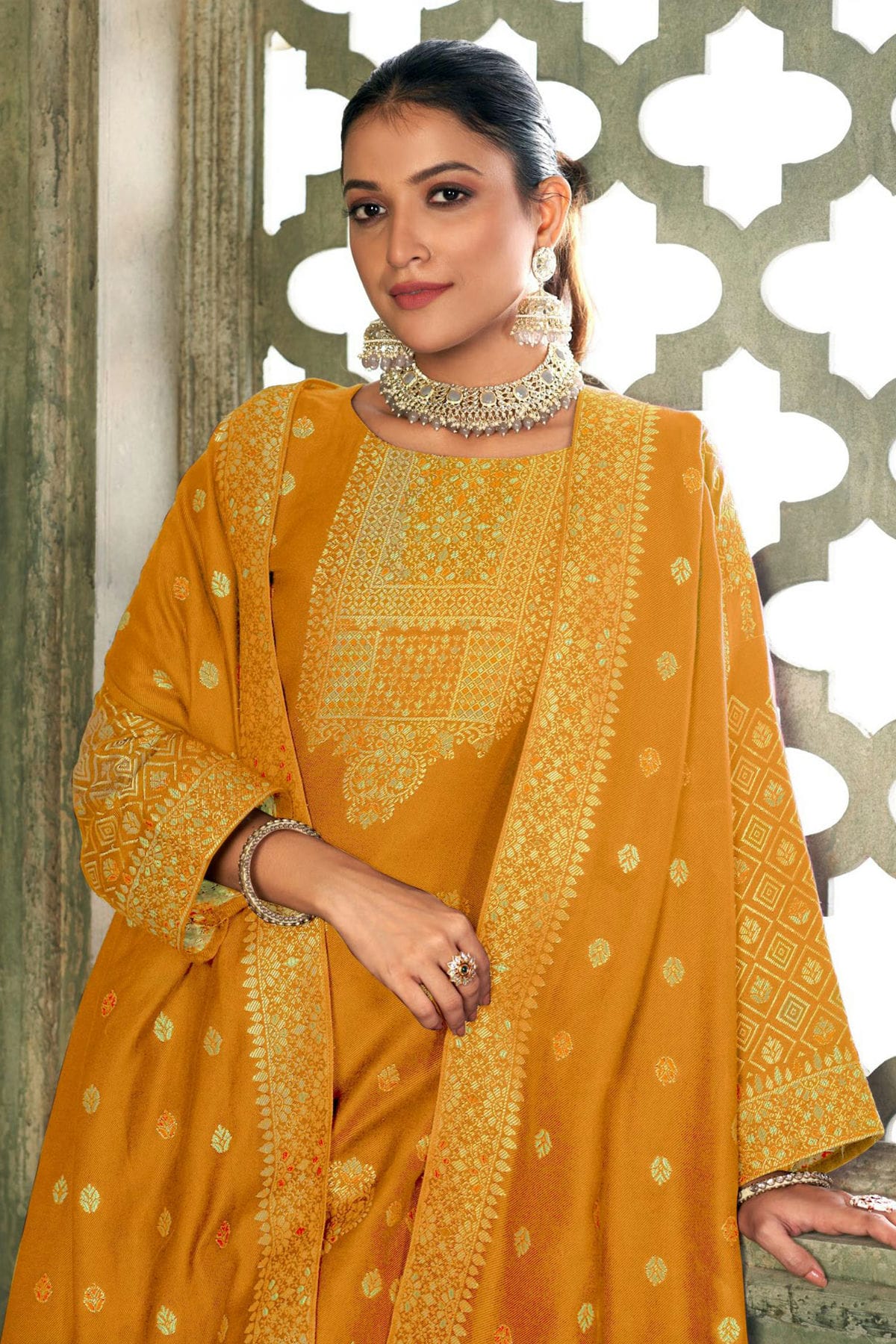 Mustard Colour Viscose Pashmina Straight Suit