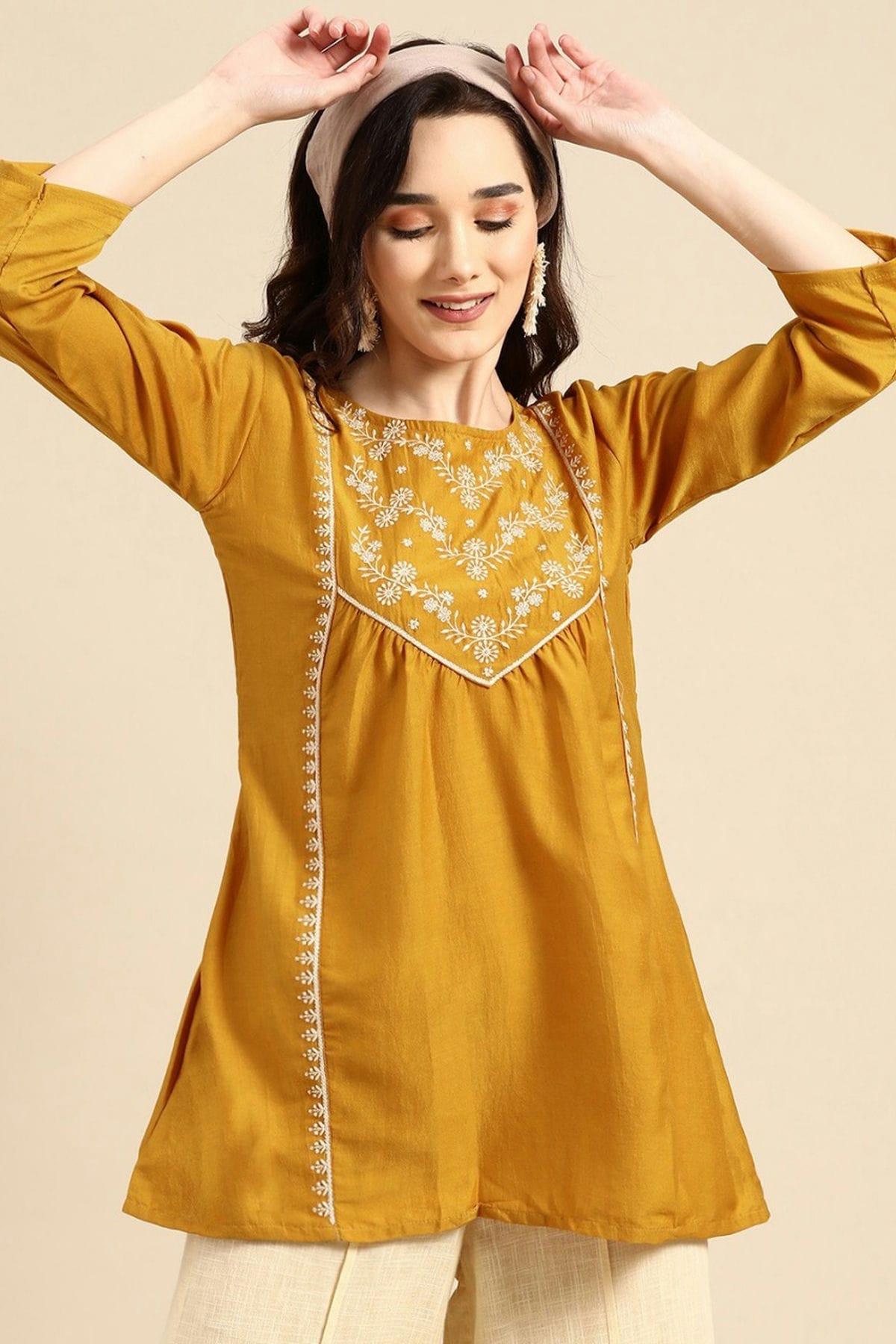 Mustard Colour Viscose Rayon Readymade Top