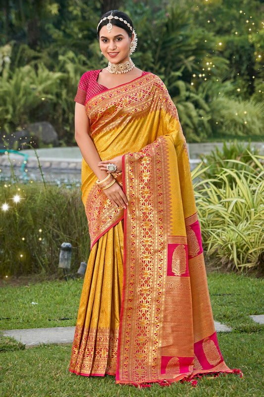 Mustard Colour Woven Work Kanjivaram Silk Saree