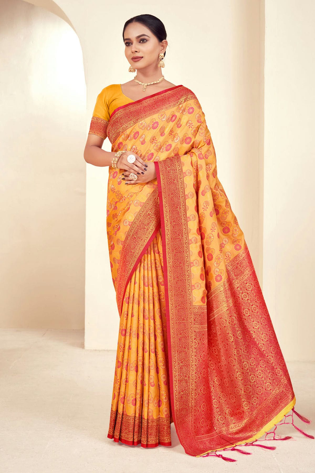 Mustard Colour Woven Work Paithani Silk Saree