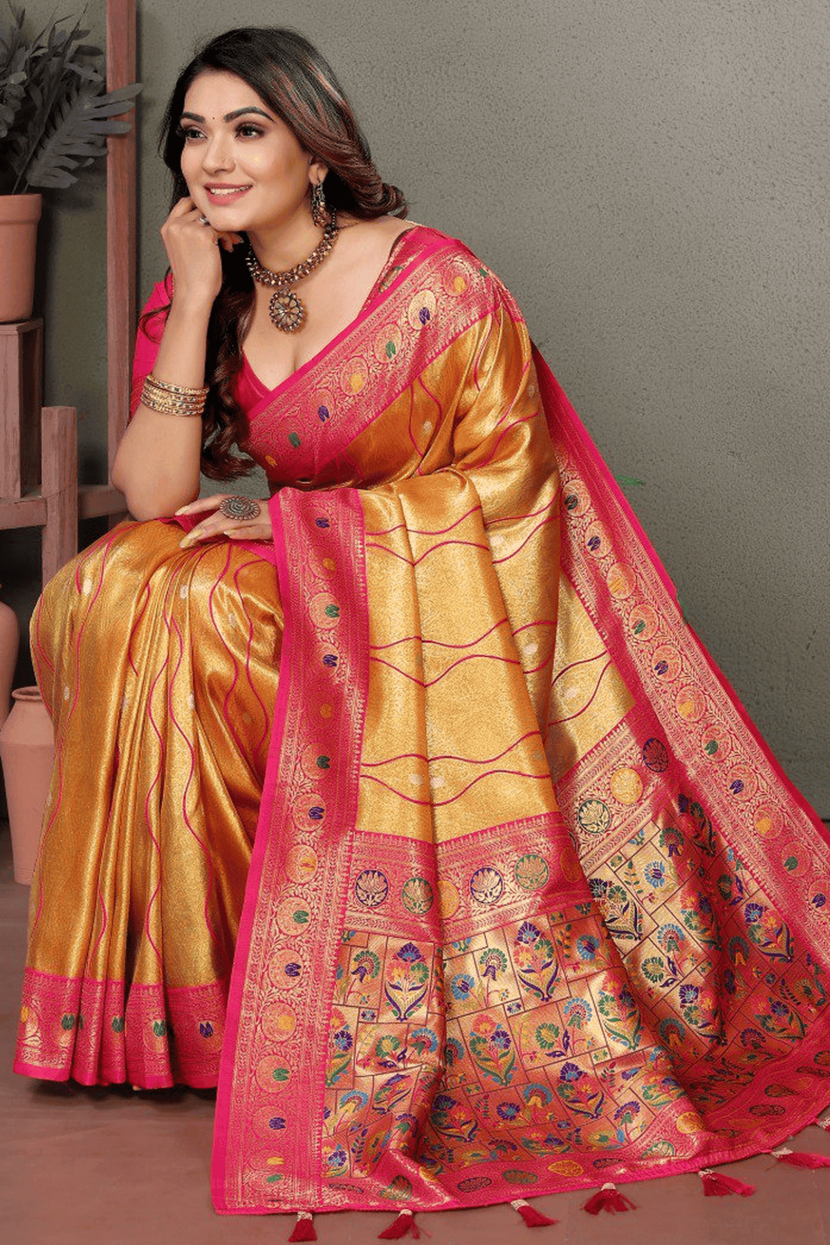 Mustard Colour Woven Work Pure Banarasi Tissue Silk Traditional Saree VSSD1250321