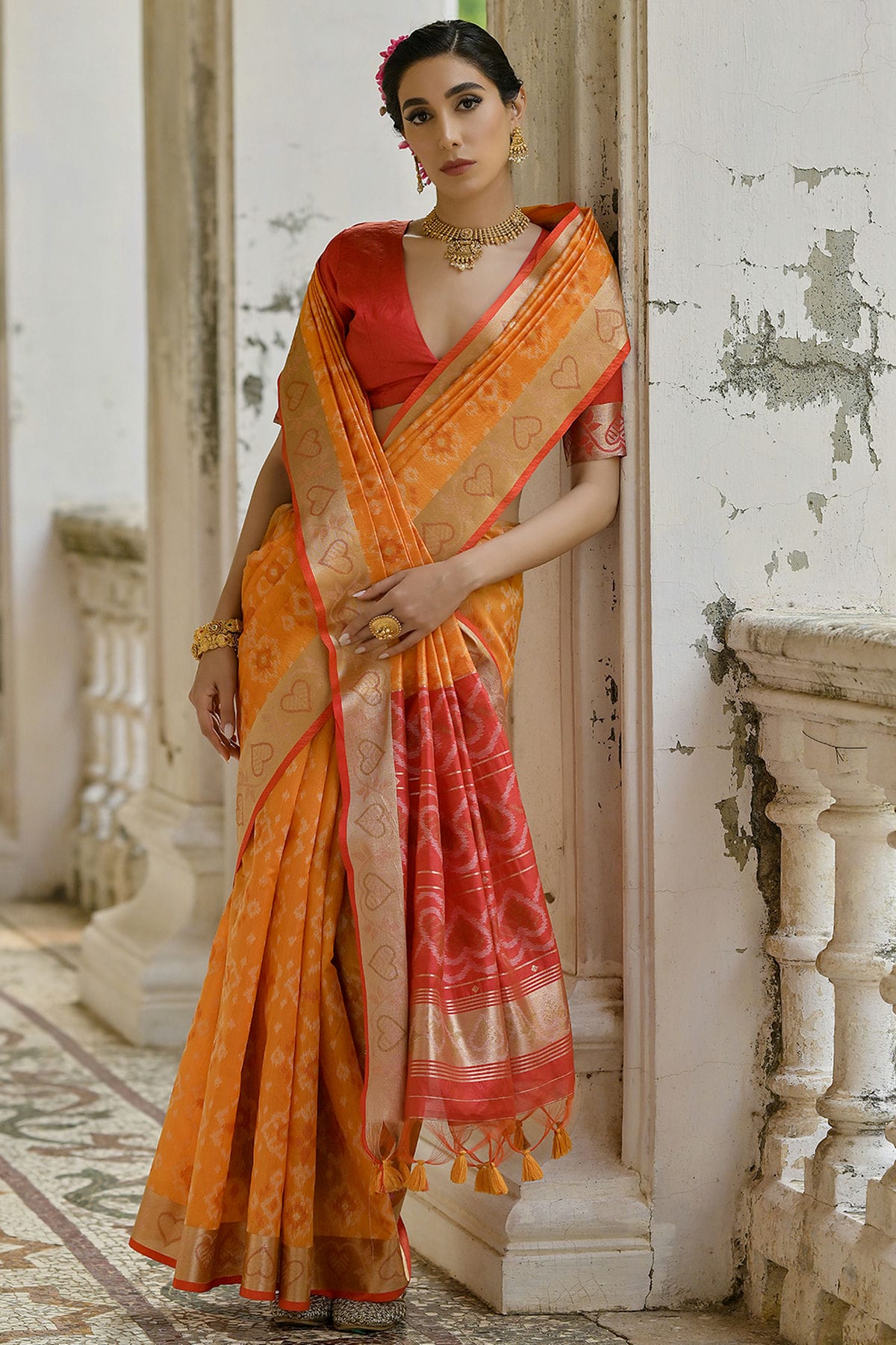 Mustard Colour Woven Work Raw Silk Saree VSSD1260036