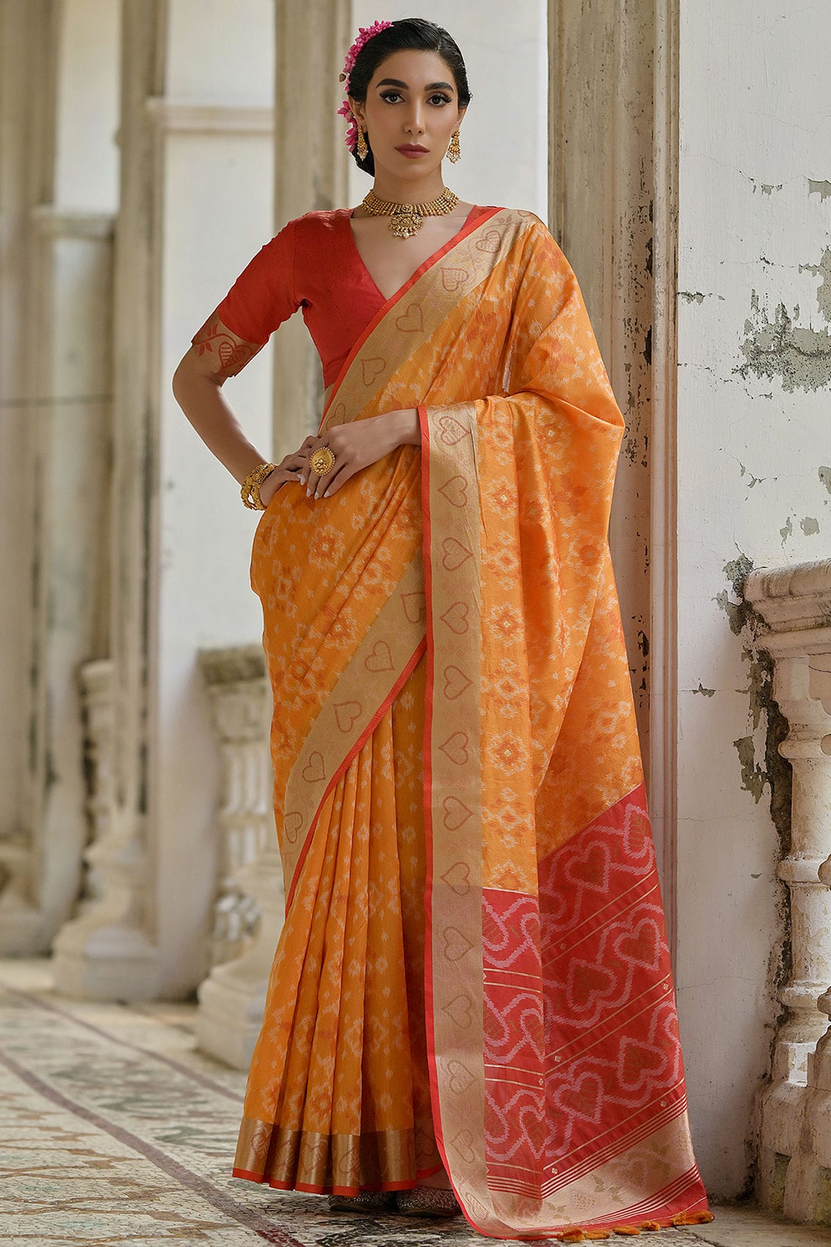 Mustard-Colour-Woven-Work-Raw-Silk-Saree-VSSD1260036