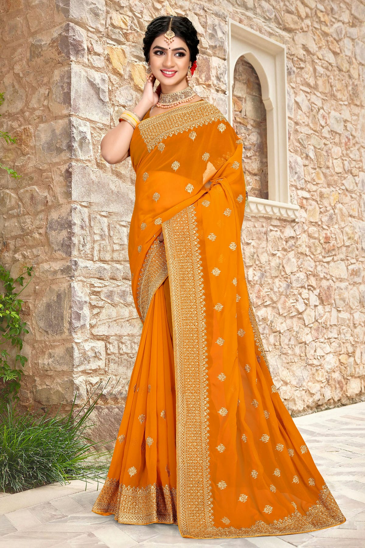 Mustard Colour Georgette Saree