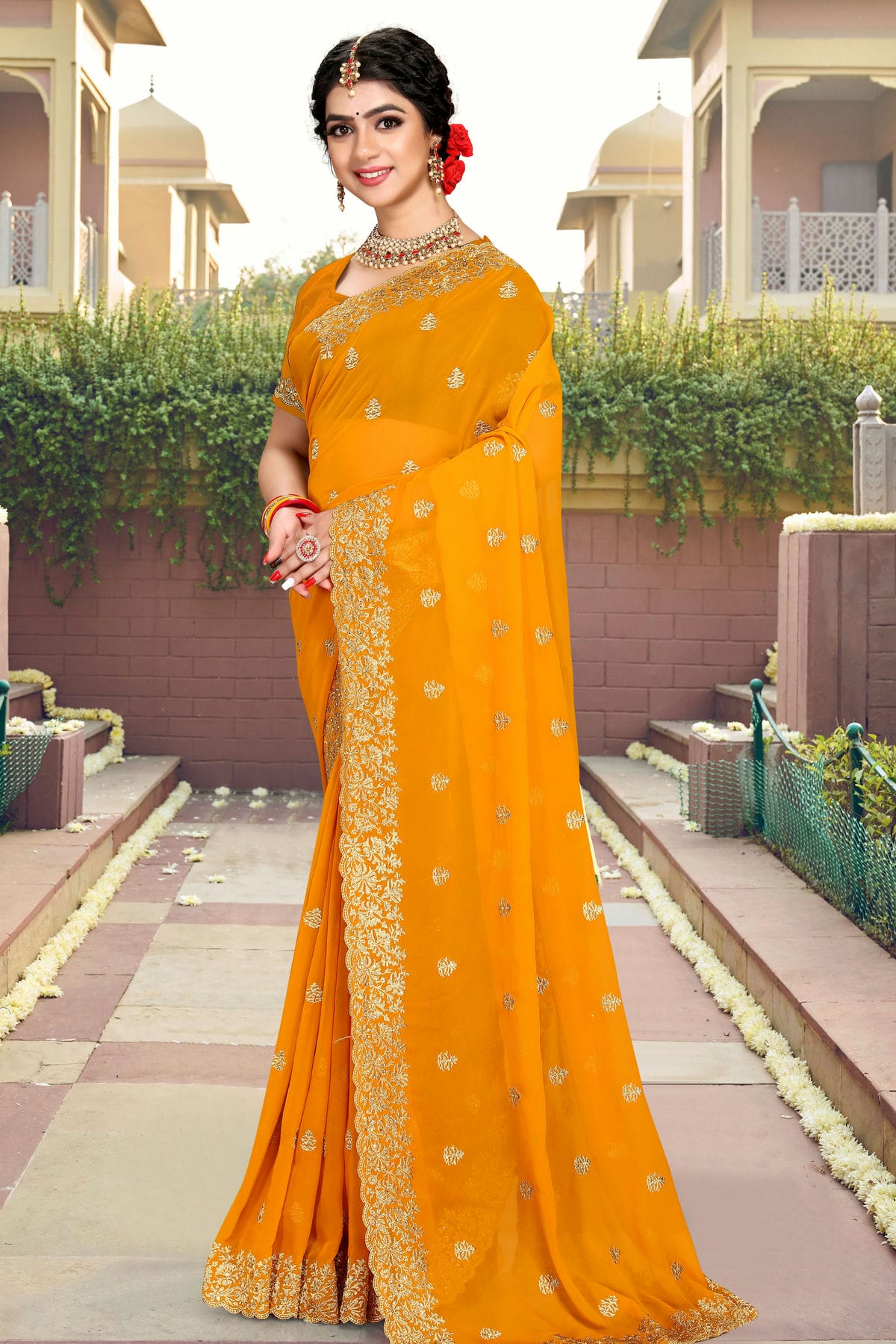 Mustard Colour Georgette Saree