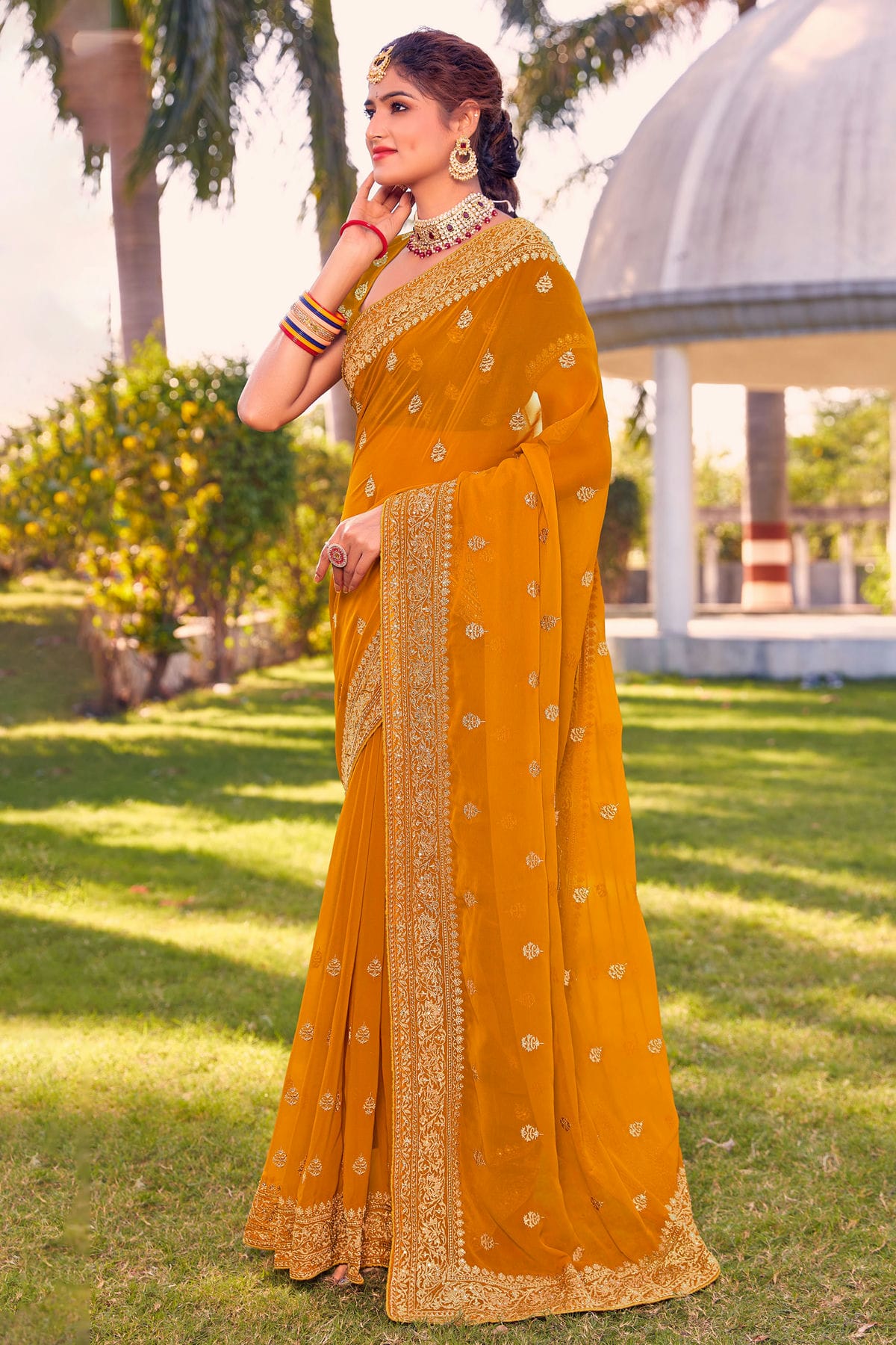 Mustard Colour Georgette Saree