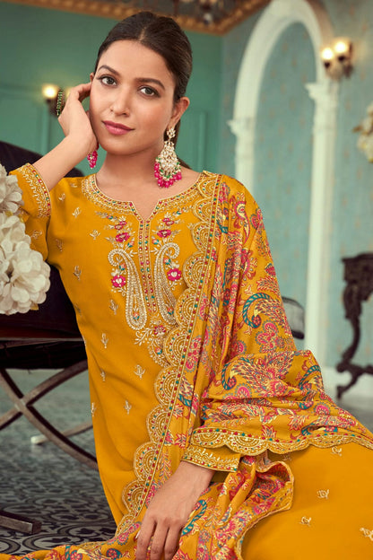 Mustrad Colour Semi Stitched Georgette Pant Style Suit