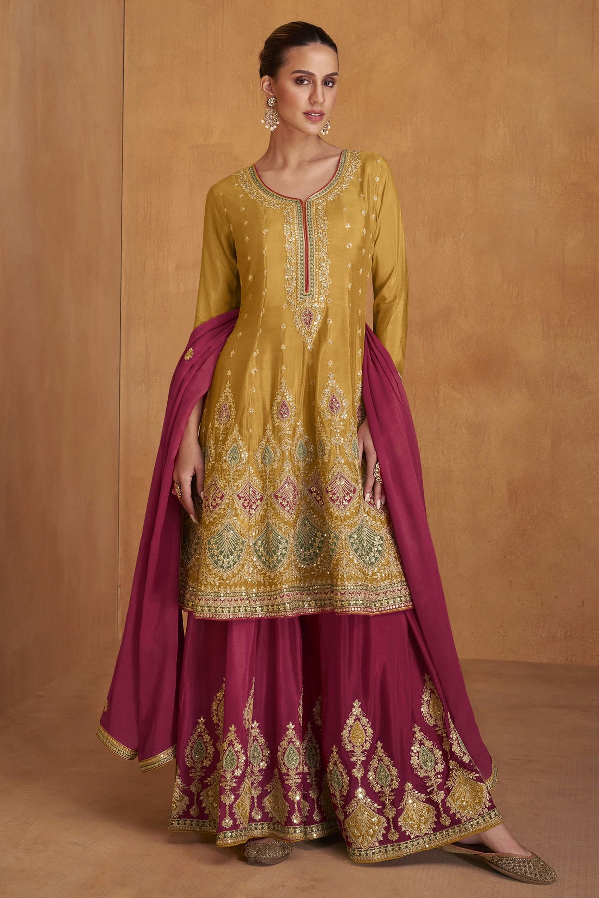 Mustrad Colour Semi Stitched Silk Palazzo Pant Suit