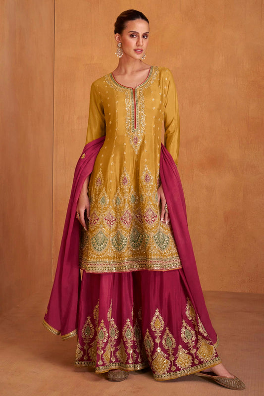 Mustrad Colour Semi Stitched Silk Palazzo Pant Suit