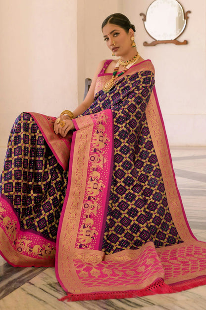 Navy Blue Colour Banarasi Silk Saree