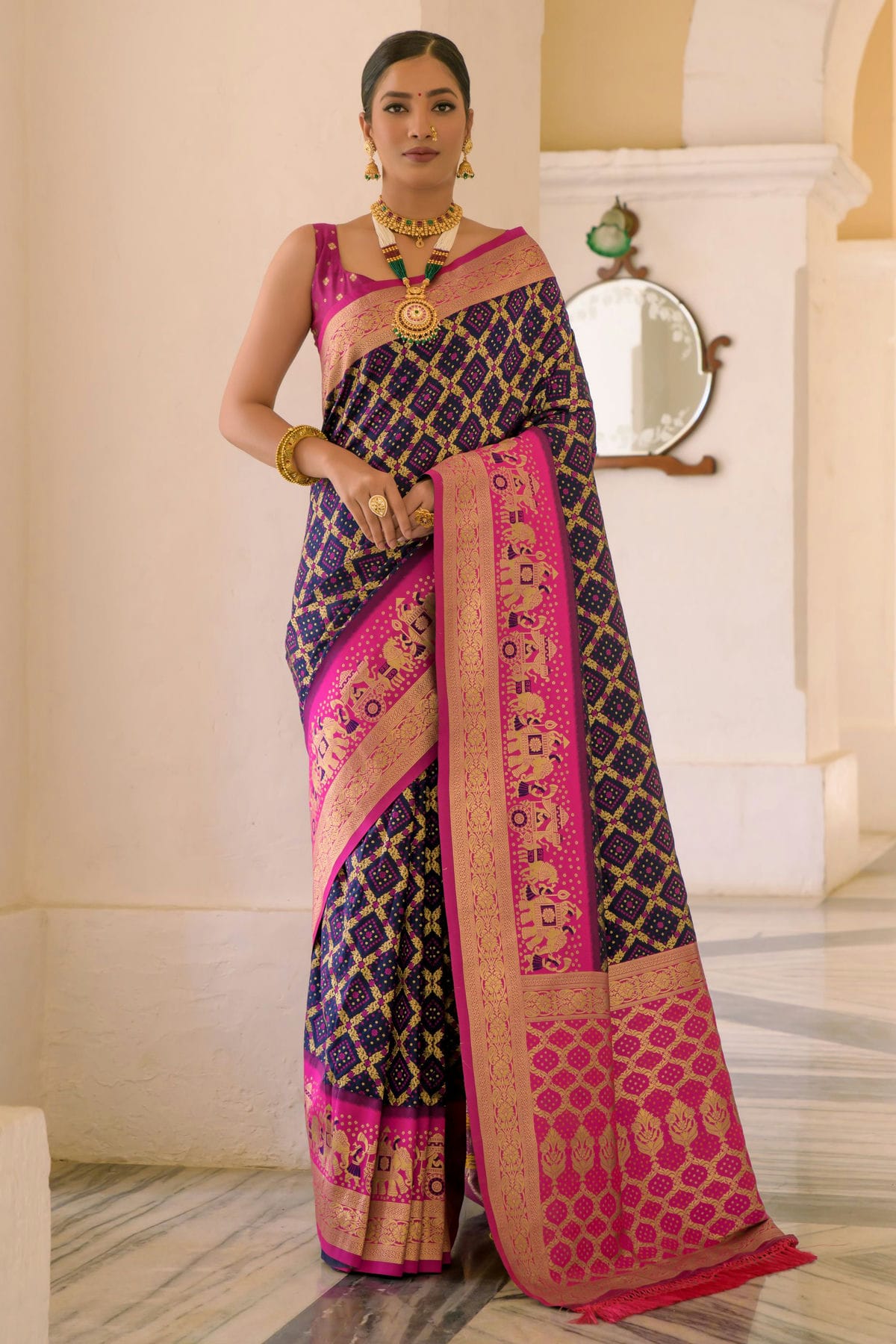 Navy Blue Colour Banarasi Silk Saree