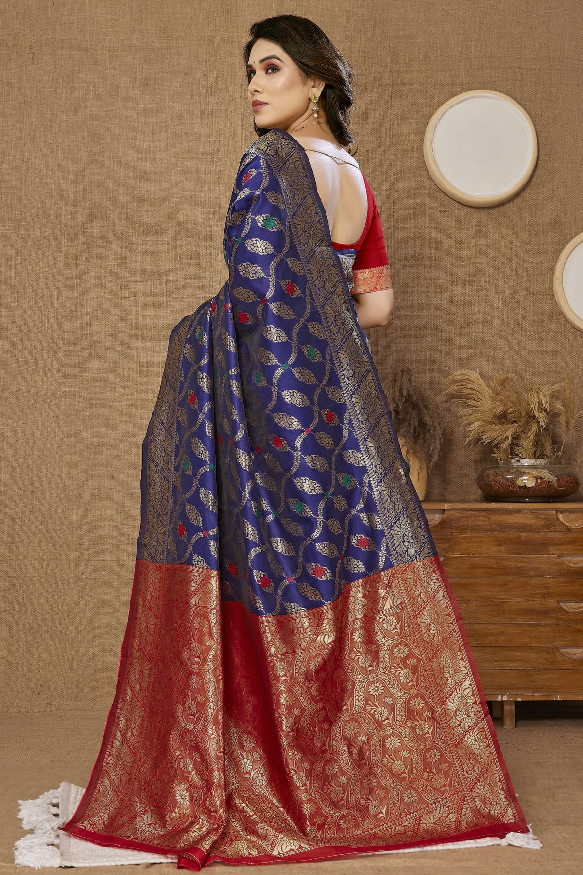 Navy Blue Colour Banarasi Silk Saree