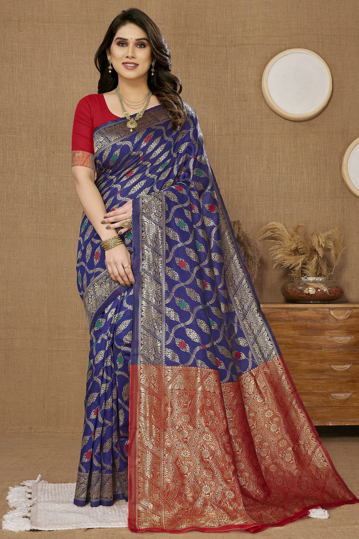 Navy Blue Colour Banarasi Silk Saree