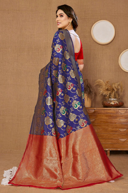 Navy Blue Colour Banarasi Silk Saree