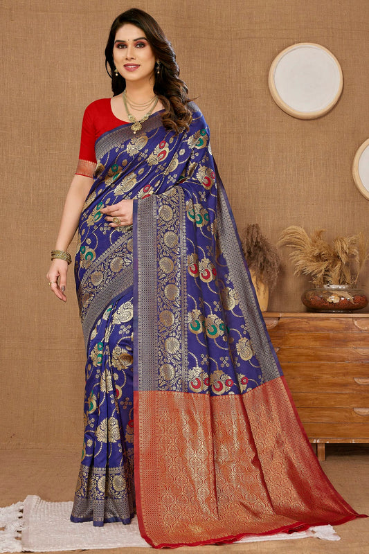 Navy Blue Colour Banarasi Silk Saree