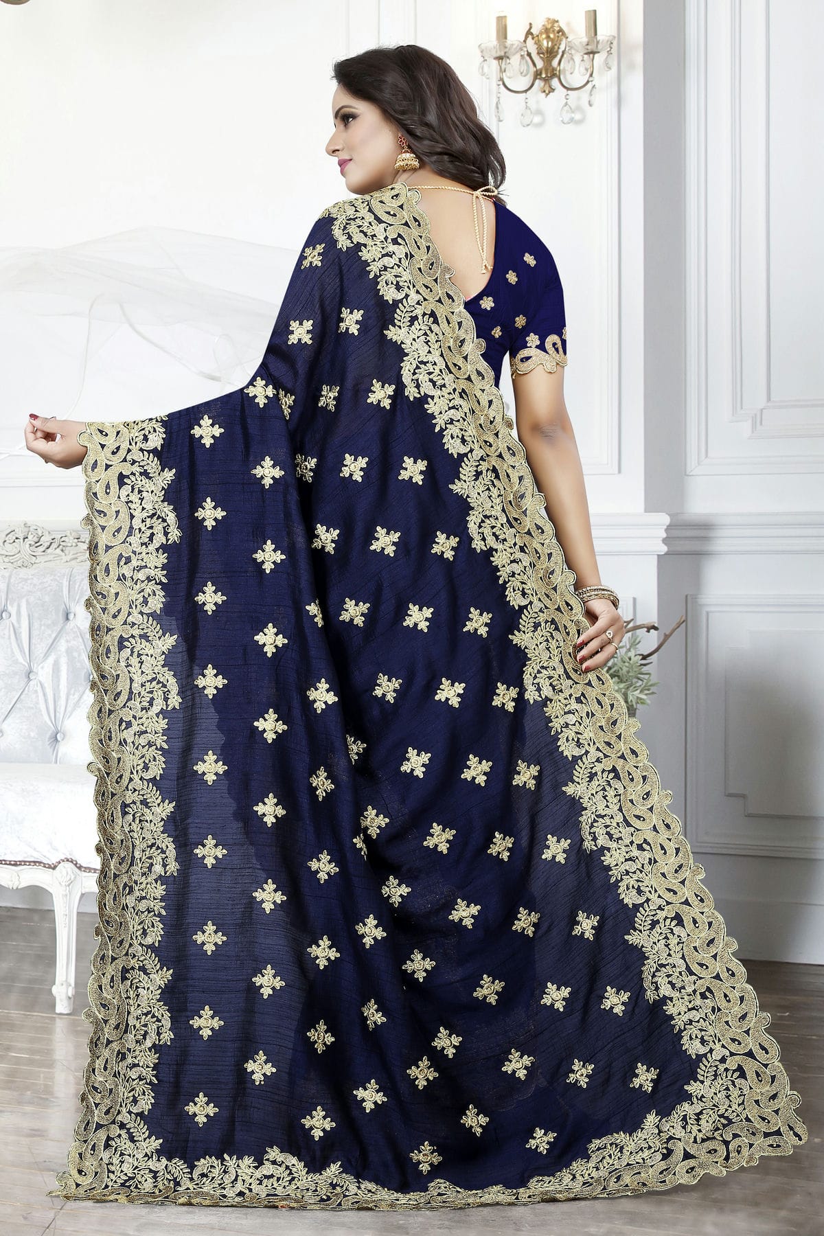 Navy Blue Colour Cherry Silk Designer Saree