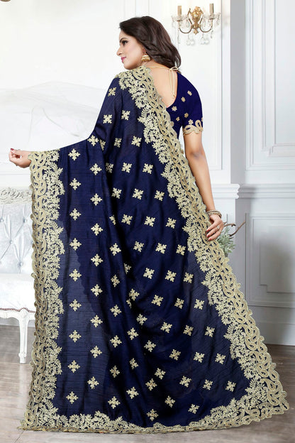 Navy Blue Colour Cherry Silk Designer Saree