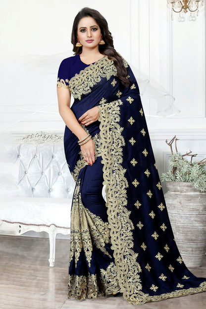 Navy Blue Colour Cherry Silk Designer Saree