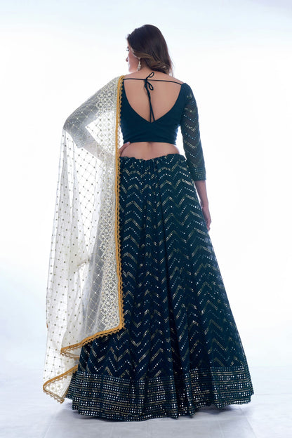 Navy Blue Colour Embroidery Georgette Lehenga Choli