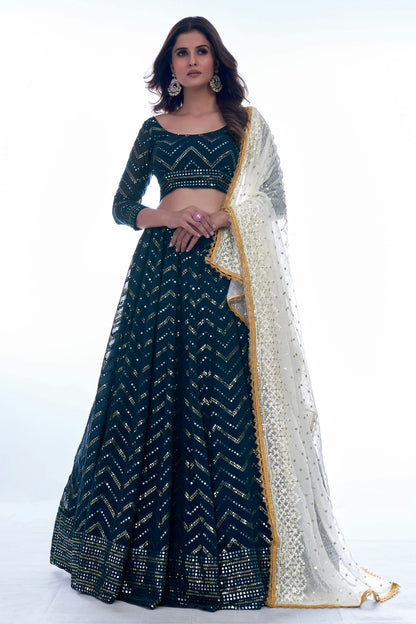 Navy Blue Colour Embroidery Georgette Lehenga Choli