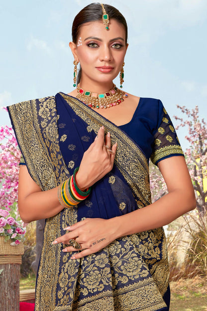 Navy Blue Colour Georgette Designer Saree